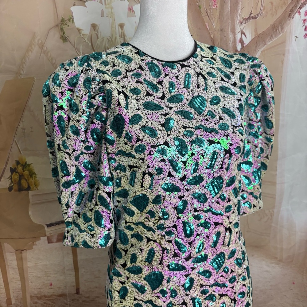 NEW ROTATE Christina Sequin Mini Dress in Orchid Ice Combo - Picture 6 of 13